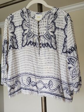 Maeve Navy & Cream Peasant Blouse